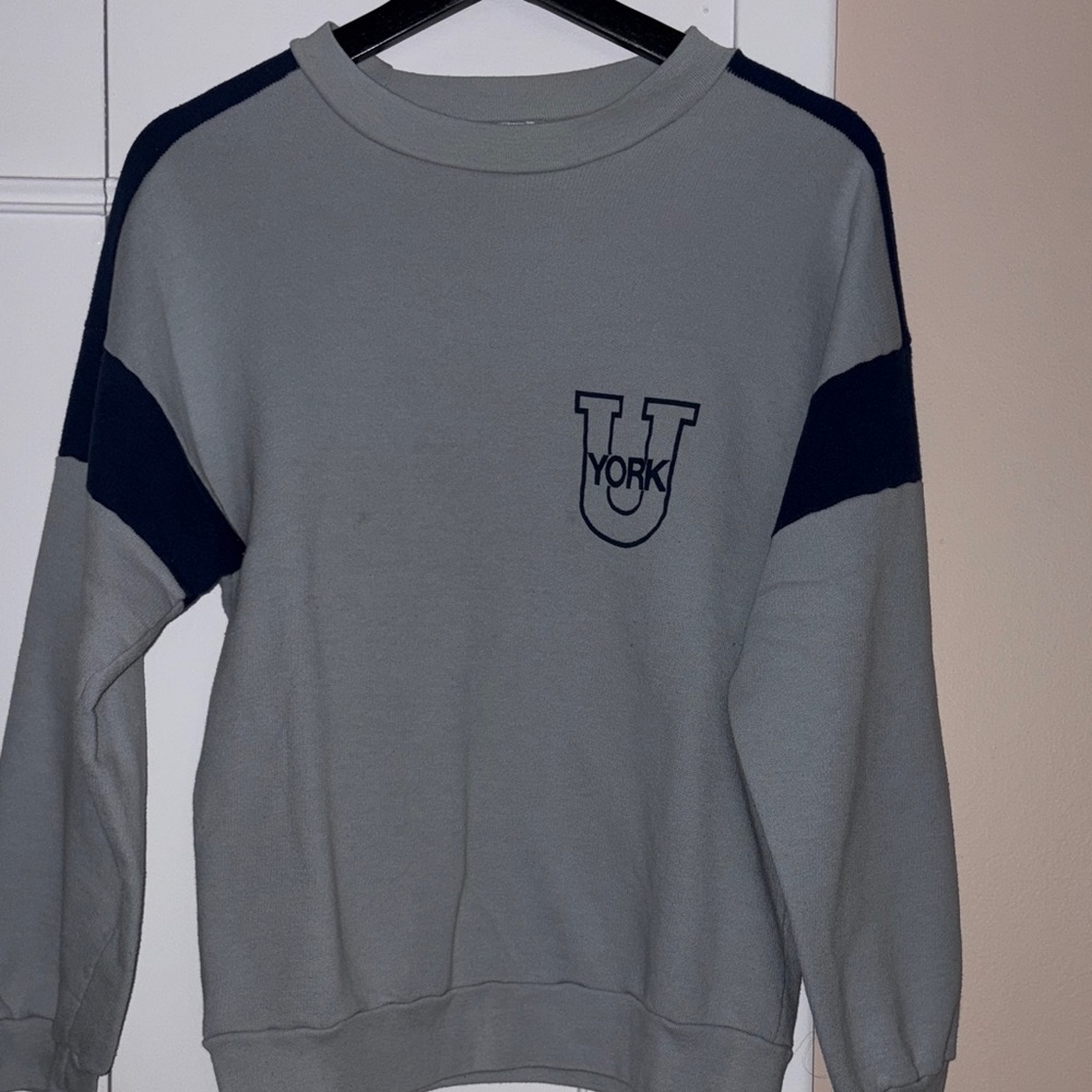 VINTAGE - York U Grey Crewneck Sweatshirt with Navy Accents